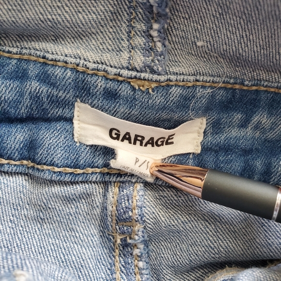 GARAGE stretch denim overalls light wash blue jeans straps short shorts Small - Picture 7 of 10